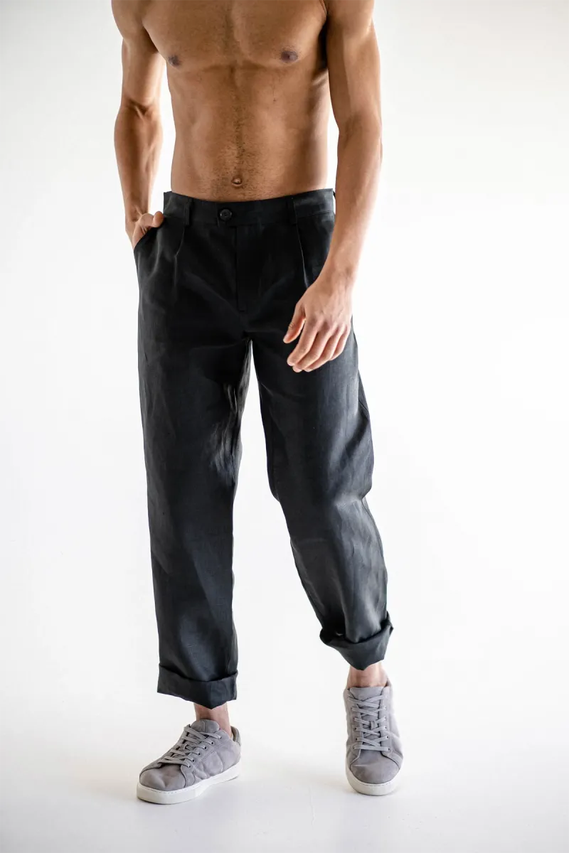 Костюм мужской из конопли, рубашка и штаны, Fit/Palau, 100% конопля, чёрный_5