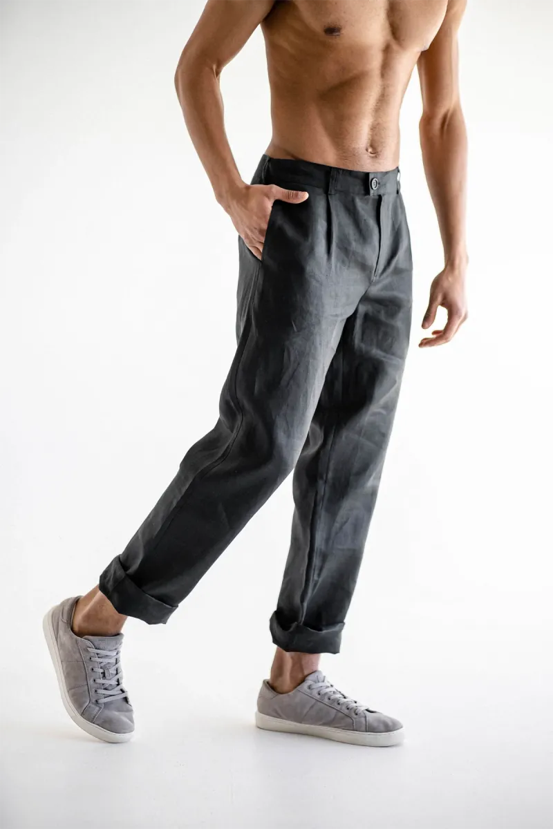 Костюм мужской из конопли, рубашка и штаны, Fit/Palau, 100% конопля, чёрный_6