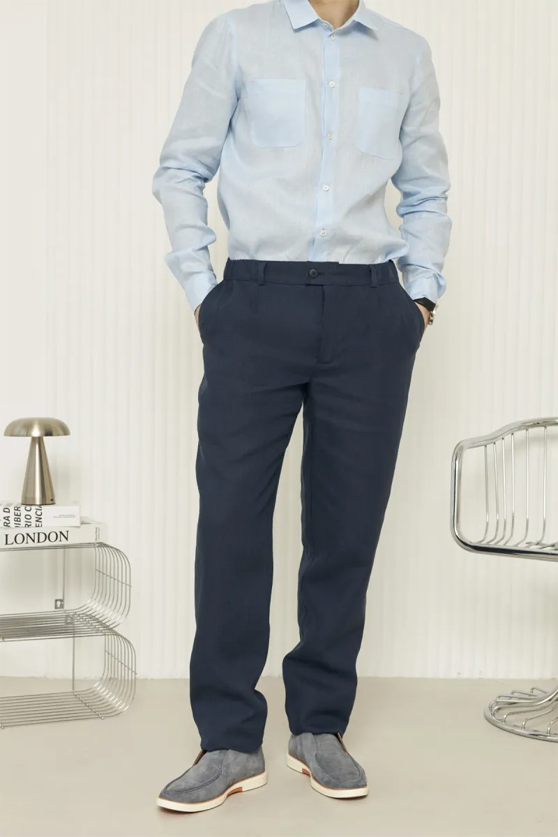 Штаны мужские Palau, 100% лён, темно синие_2