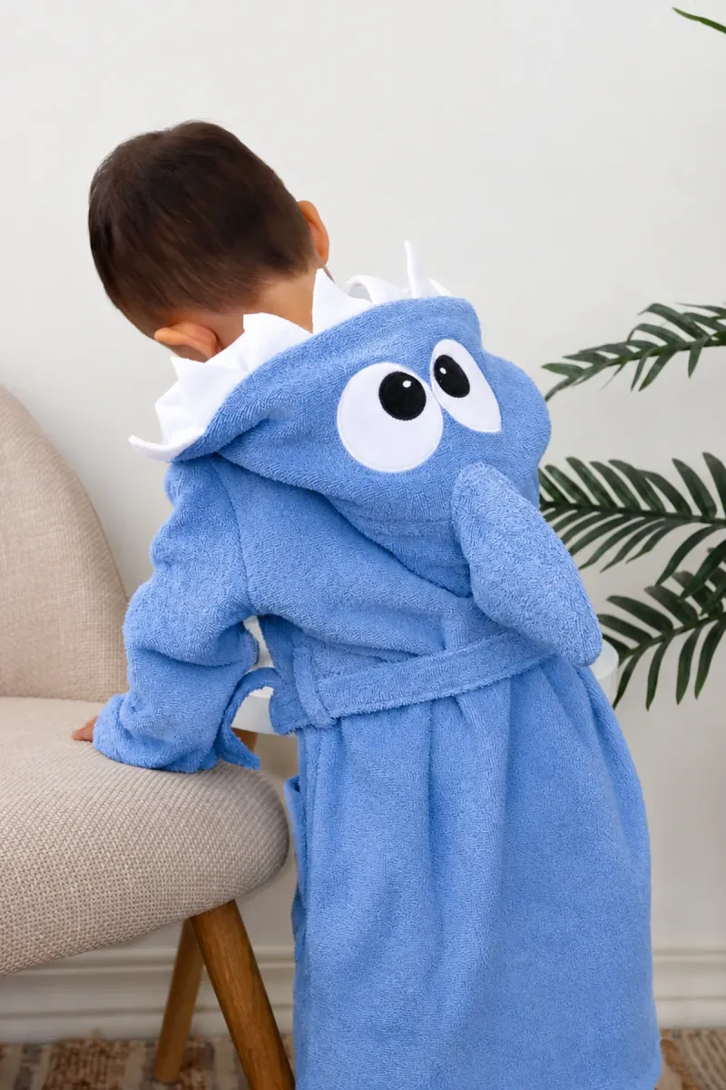 Детский халат Baby Shark, хлопковый, голубой_5