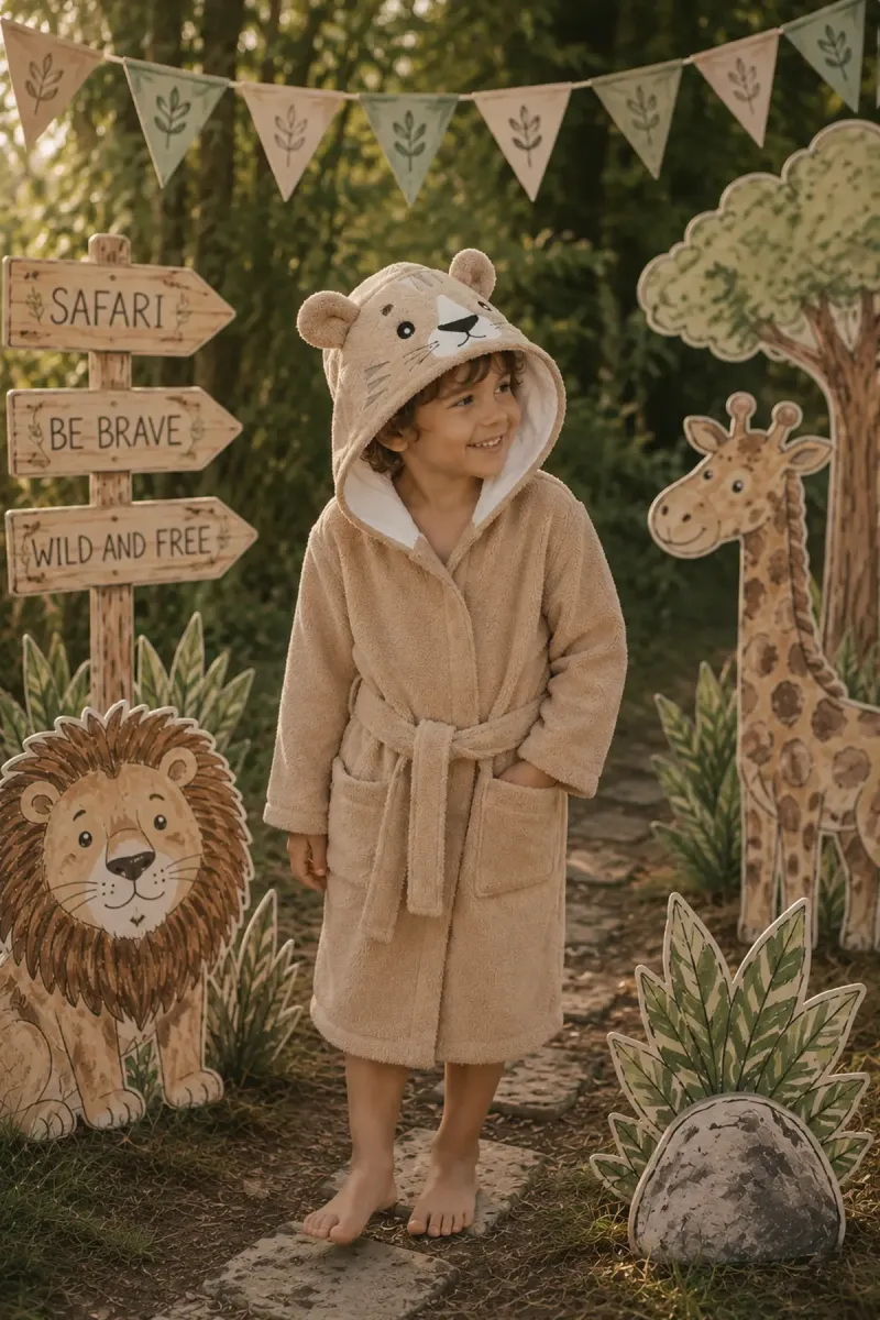 Халат дитячий Lion, бавовняний, бежевий