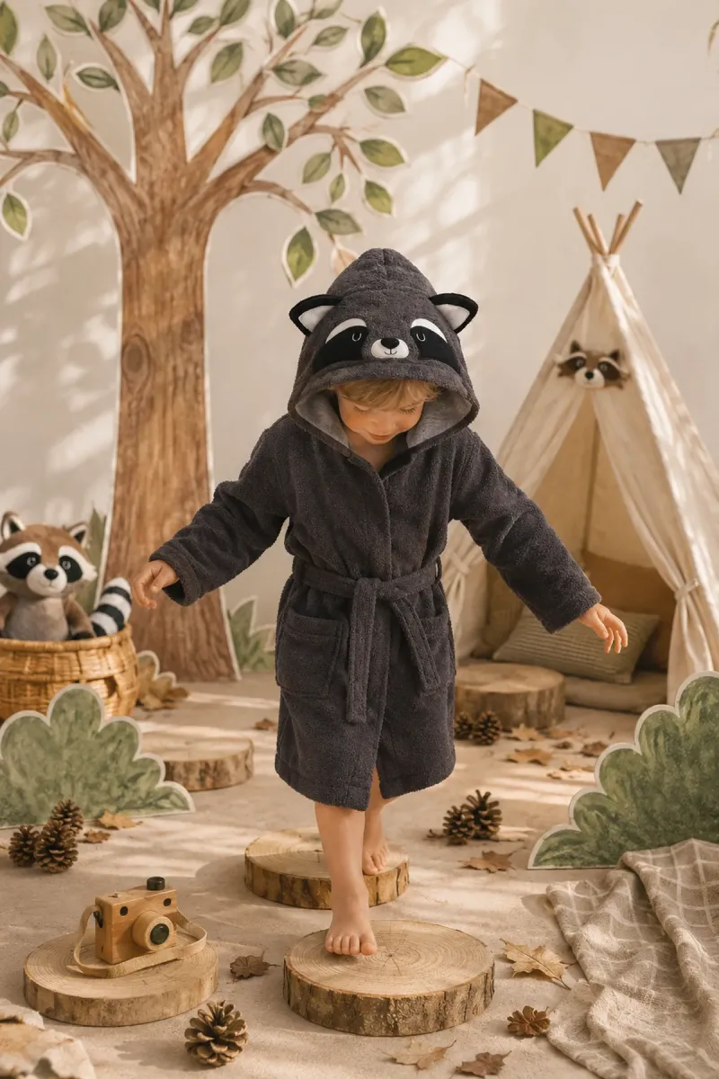 Халат дитячий Raccoon, бавовняний, темно сірий