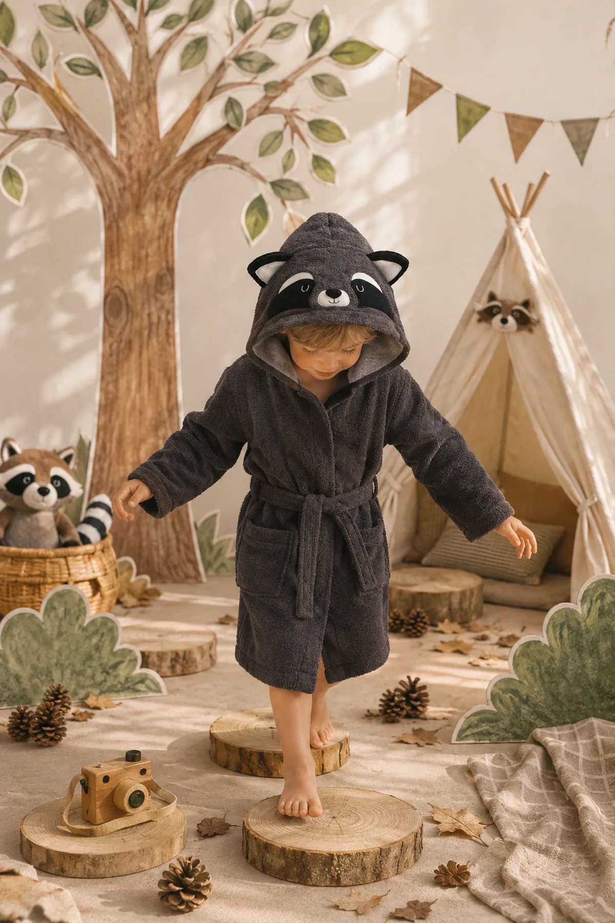 Детский халат Raccoon, хлопковый, темно серый