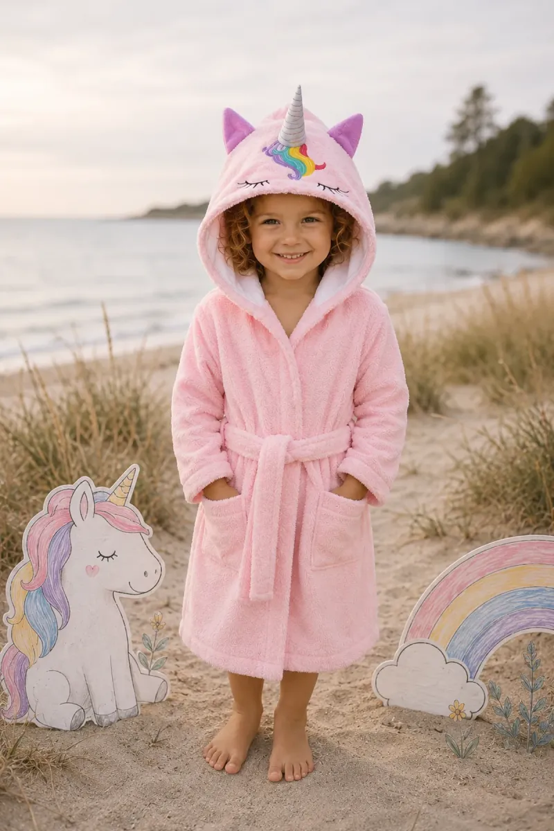Халат дитячий Unicorn, бавовняний, рожевий