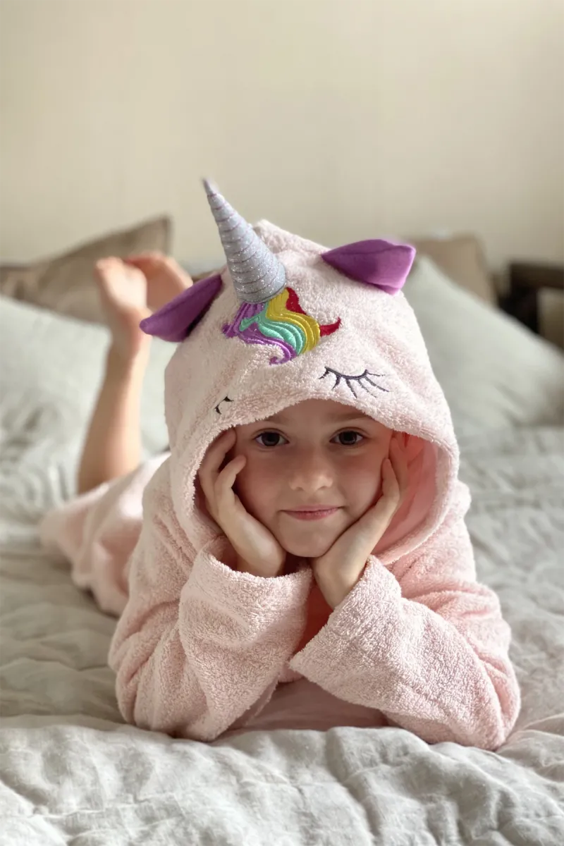 Халат дитячий Unicorn, бавовняний, рожевий_2