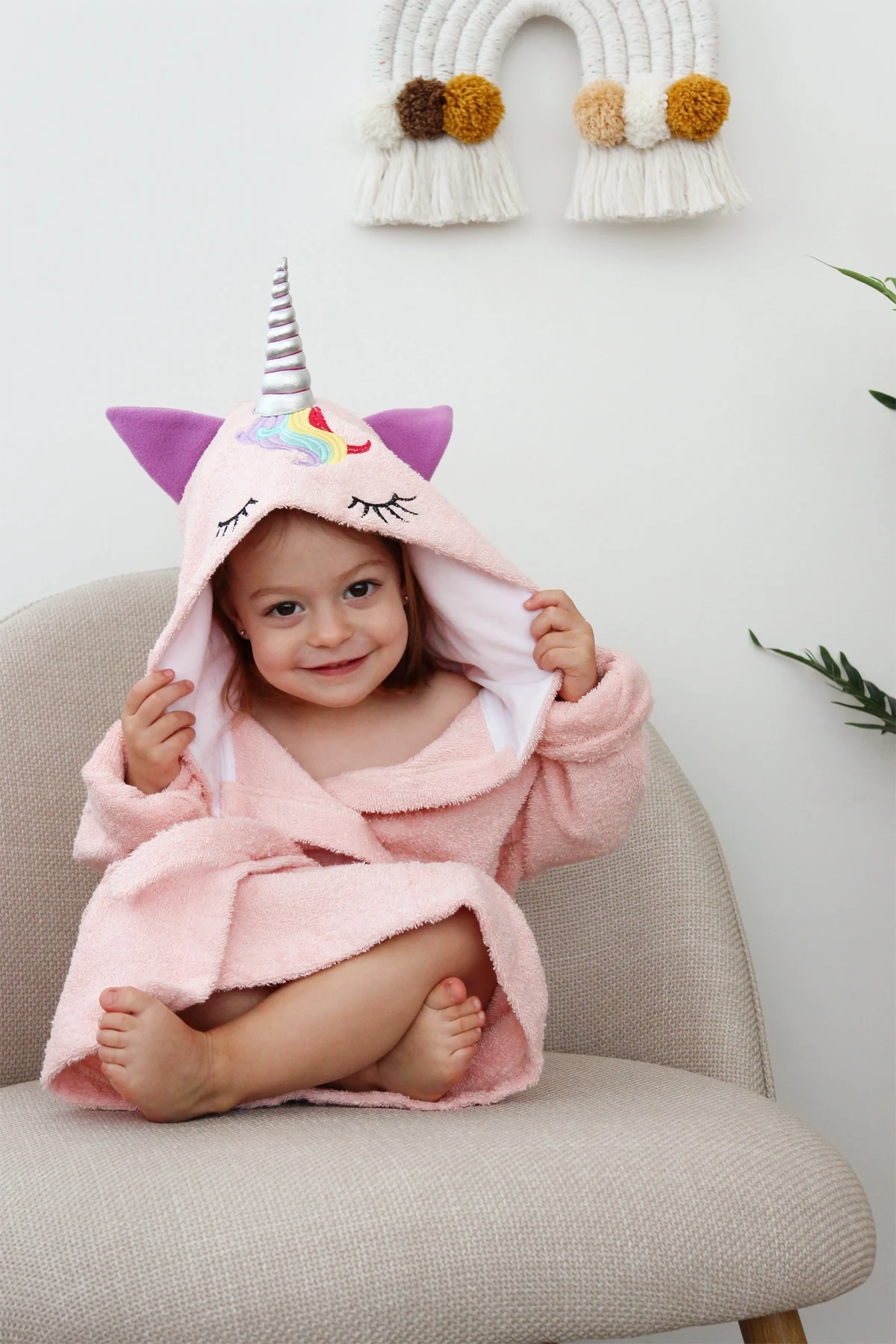 Халат дитячий Unicorn, бавовняний, рожевий_6