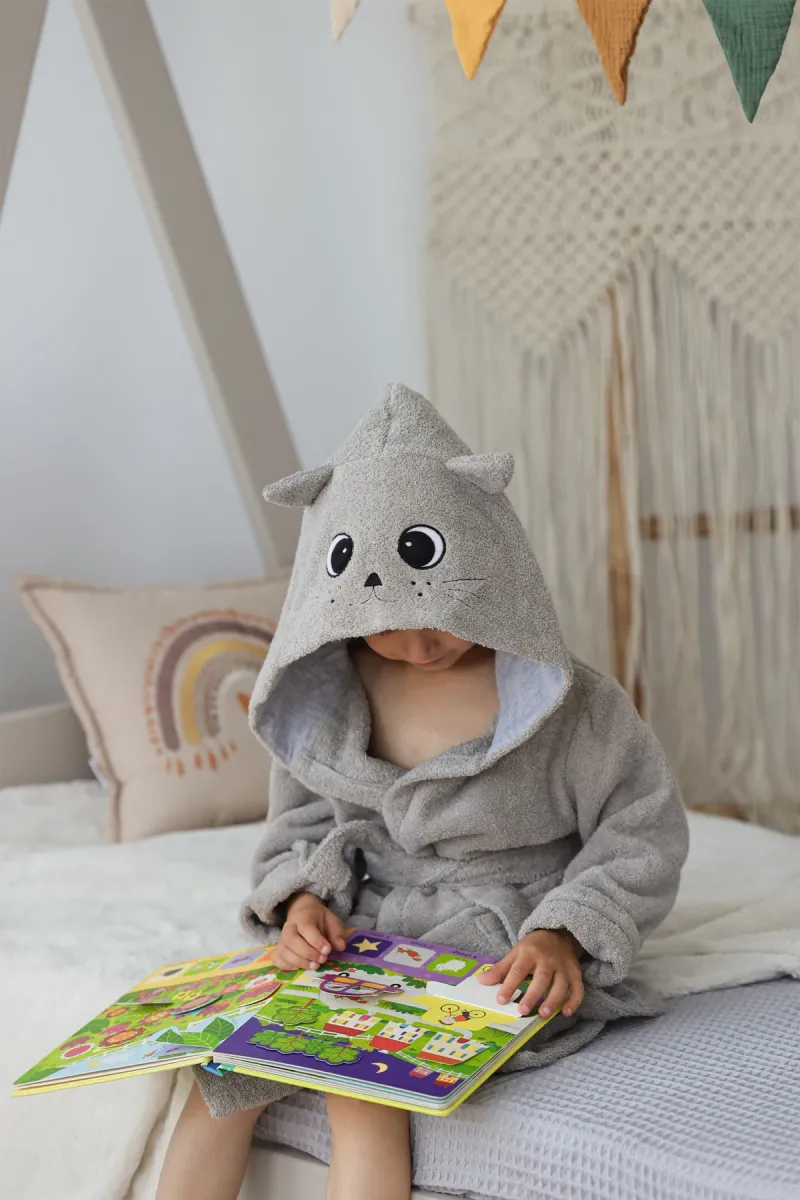 Халат дитячий Kitty, бавовняний, сірий_3