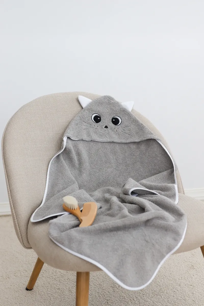Детское полотенце Little kitty, хлопковое, серое