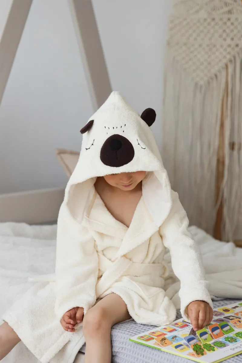 Детский халат White bear, хлопковый, белый_3