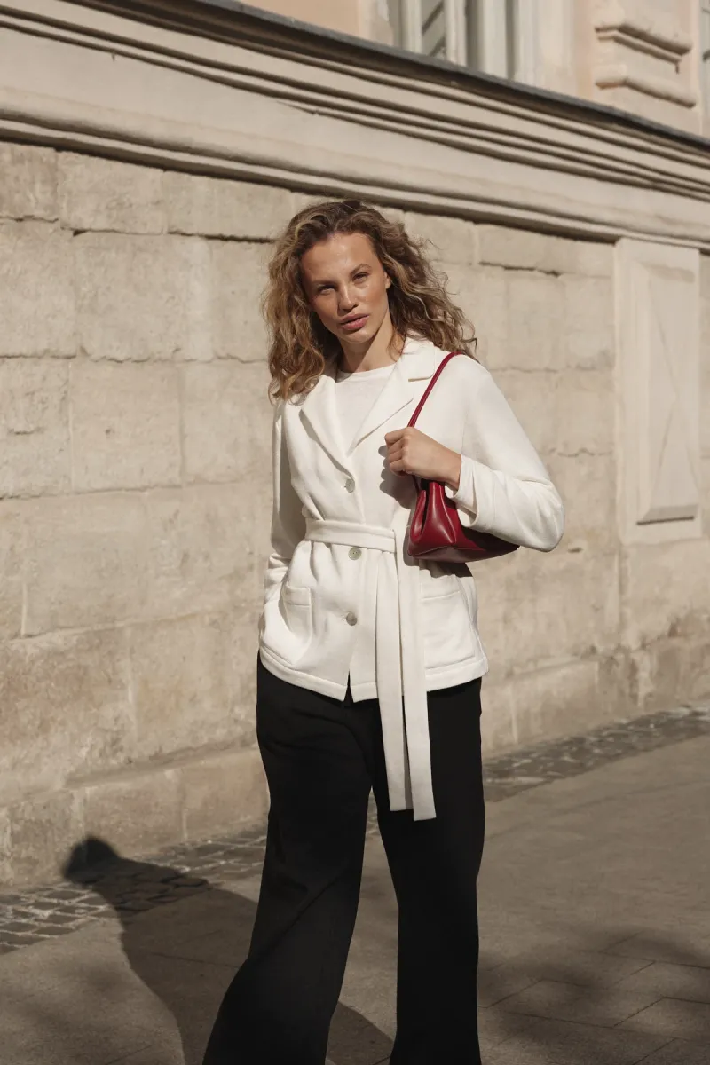 Костюм женский, жакет и штаны Alma/Isla, конопляный, белый айвори/чёрные_5