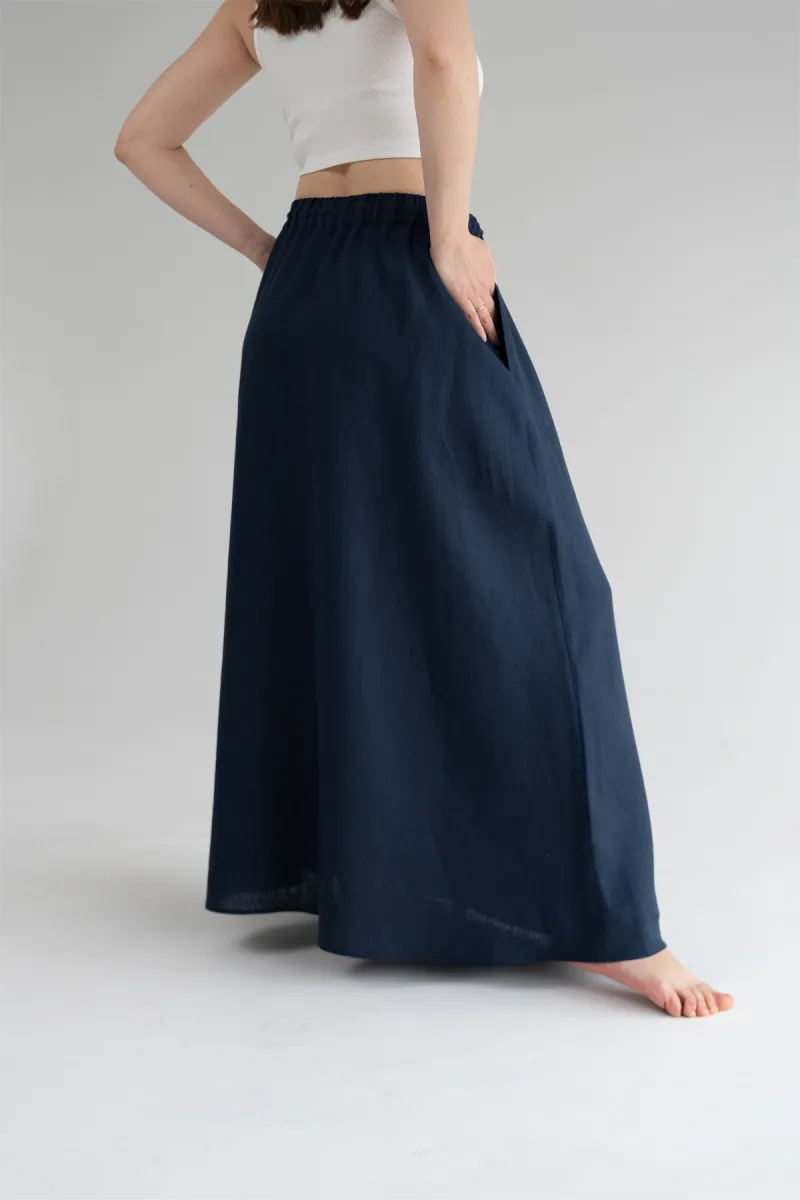 Костюм женский из льна, блузка и юбка, June/Maxi, 100% лён, темно синий_7