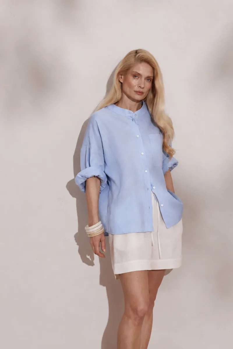 Блуза з широким рукавом Katrin, 100% льон, блакитна