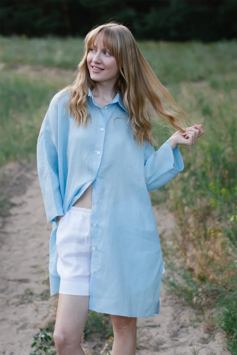 Рубашка жіноча оверсайз Kristy, 100% льон, блакитна_3
