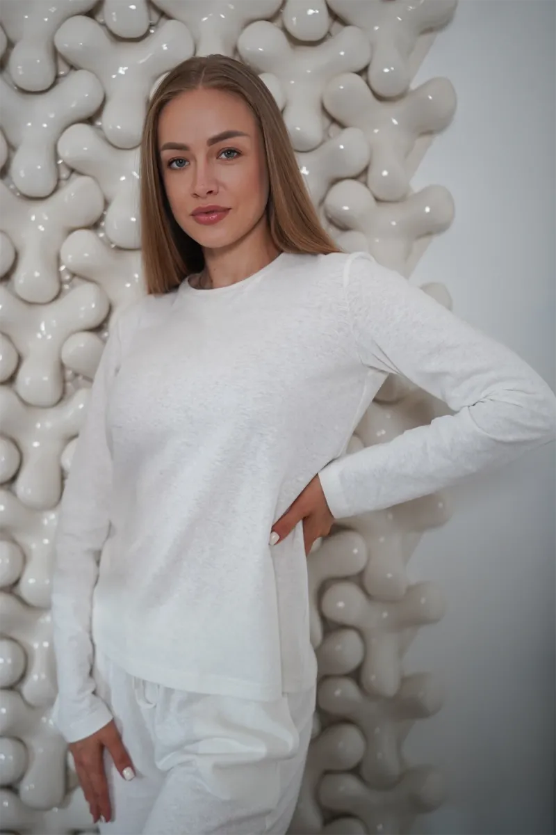 Пижама с длинным рукавом и штанами женская Lilu, конопляная, белая айвори_6