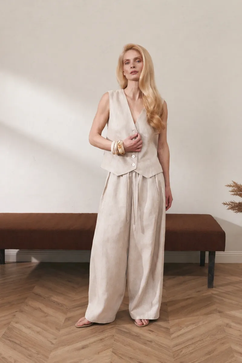 Костюм двойка женский из конопли, жилетка и штаны баллоны Milano/Lika, 100% конопля, натуральный