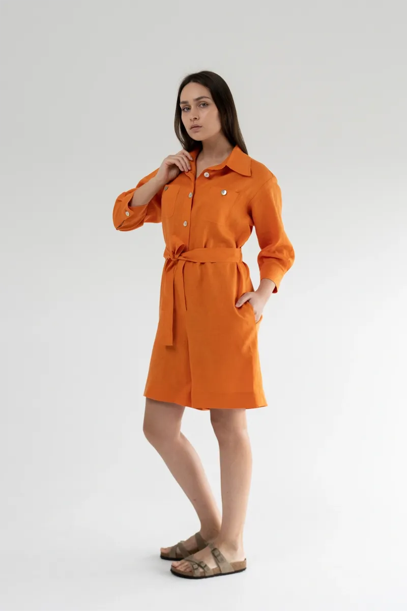 Комбинезон женский короткий Summer, 100% лён, оранжевый_2
